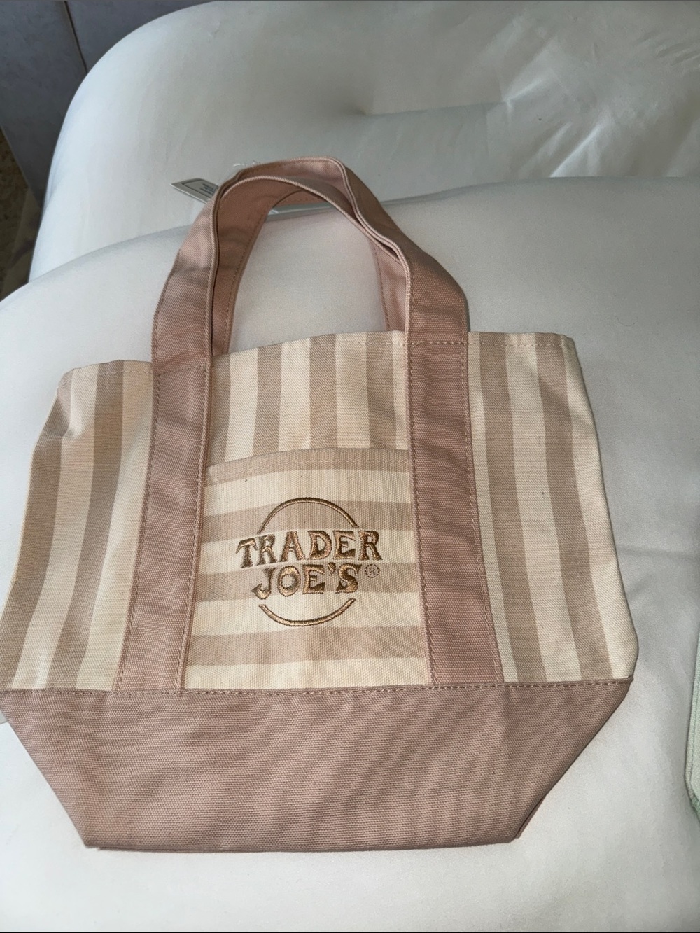 Trader Joe's Pink & Cream Striped Canvas Tote